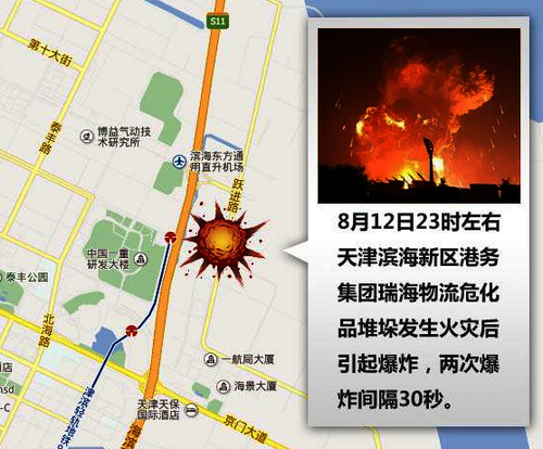 8月12日天津濱海爆炸 系因?；范讯鈱?dǎo)致